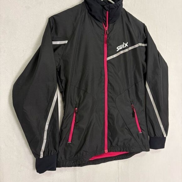 Swix Black with Pink Zipper Full Zip Up Nylon Ski Jacket Women's Size XS - Picture 4 of 13
